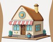 illustration of a small cute bakery building on a white background