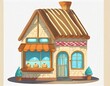 illustration of a small cute bakery building on a white background