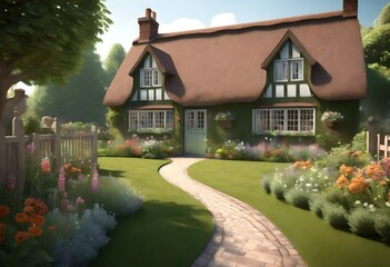 Wall Mural - english country house with flowers