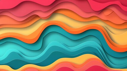 Poster - Paper art cartoon abstract waves. Paper carving background. Modern origami design template. Vector illustration.