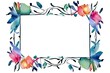 Vibrant tropical flower frame Filled with colorful flowers and lush green leaves on a white background.