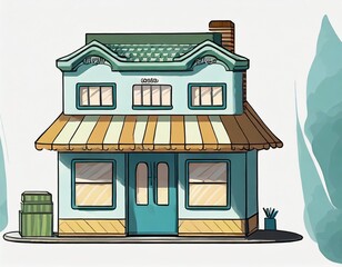 illustration of a small cute clothing store building on a white background