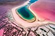 Aerial drone view of the pink and blue coloured Lake MacDonnell in Eyre Peninsula,