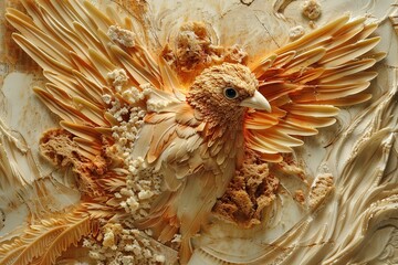 Canvas Print - A portrayal of a bread crumb bird, with intricate feather details