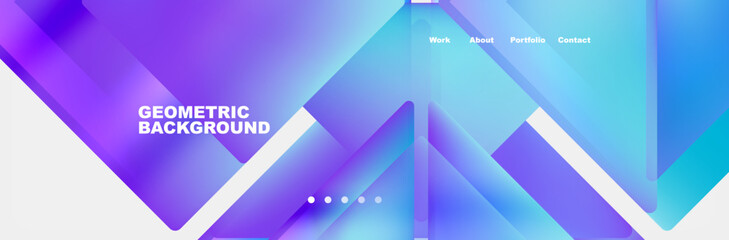 Poster - A geometric background featuring azure, purple, and electric blue triangles on a white backdrop. Symmetrical pattern perfect for entertainment events. Font in magenta and violet