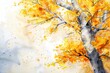 watercolor painting of yellow leaves on tree