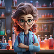 3d illustration of a girl scientist in a laboratory. 3d rendering.