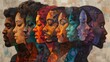 A mosaic of colorful portraits of diverse people.