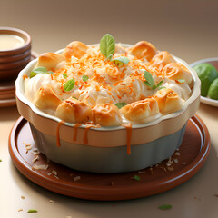 Wall Mural - close up of  a casserole with cottage cheese and caramel