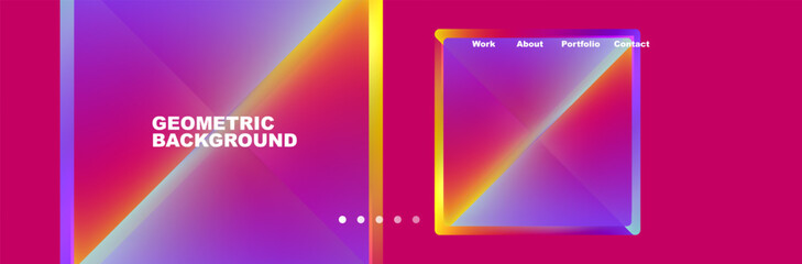 Poster - The geometric background features a rainbow of colors including purple, violet, magenta, and electric blue. It is a vibrant display of colorfulness and modern technology