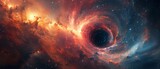 Fototapeta  - Artistic space wallpaper showcasing the intense gravitational force of a black hole as it draws in surrounding stars, illustrated with abstract, luminous effects