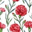 Seamless pattern with red carnation flowers. Watercolor illustration