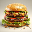 Hamburger with beef patty. lettuce. tomato and cheese. 3d illustration
