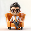 3d illustration of businessman sitting in armchair with eyeglasses
