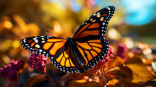 Monarch Butterfly (Danaus Plexippus) On Yellow Flowers