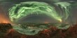 Shimmering aurora borealis waves across an undulating Arctic ridge under starry night skies