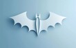 Paper cut Bat icon isolated on blue background. Paper art style. Vector Illustration