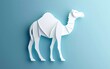 Paper cut Camel icon isolated on blue background. Paper art style. Vector Illustration