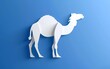 Paper cut Camel icon isolated on blue background. Paper art style. Vector Illustration