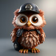 Cute owl with police cap on a gray background. 3d rendering