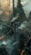 Illustrate a dystopian industrial complex from a birds-eye view