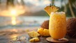 Tropical Pineapple Cocktail at Beach Sunset