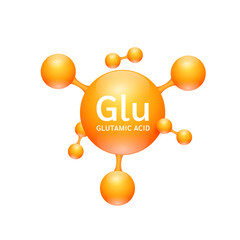 Wall Mural - Glutamic acid amino. Molecules that combine to form proteins nutrients necessary for health muscle. Biomolecules model 3D orange for ads dietary supplements. Medical scientific concepts. Vector.