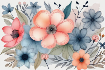 Wall Mural - Spring or summer cutest card or poster with hand drawn wildflowers.