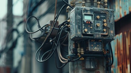 Poster - A close-up of a transformer attached to an electric power pole humming with energy