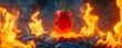 Pepper with a Volcano, The pepper placed on a volcano thats erupting with flames
