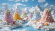 Candy Mountains Landscape 3D Illustration