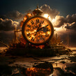 Fantasy scene with old clock at midnight. 3D illustration.