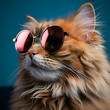 Portrait of a beautiful maine coon cat in sunglasses. Studio shot.