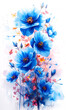 Watercolor painting of flowers, floral background, flowers in blue color.