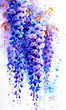 Watercolor illustration of wisteria flowers on watercolor background.