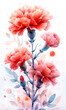 Watercolor illustration of a bouquet of red carnation flowers.