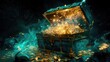A treasure chest full of gold coins and gems, Generative AI
