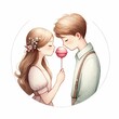 Couples sharing a lollipop in a romantic setting. watercolor illustration, Perfect for nursery art, simple clipart, isolated on white background.
