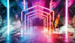 Vivid Void: Smoke-Filled Neon Cyber Tunnel Corridor