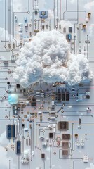 Poster - Circuit diagram reimagining a cloud as a network of interconnected components, resistors, capacitors, transistors forming the logic