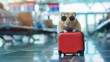 A tiny hamster with oversized sunglasses and a miniature suitcase scurries through an airport, creating a whimsical traveling hamster cartoon concept