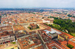 Turin, Italy. Palazzo Madama, Piazza Castello - City Square. Royal Palace in Turin. Panorama of the central part of the city. Aerial view