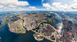 Stockholm, Sweden. Riddarholmen. Panorama of the city in summer in cloudy weather. Aerial view