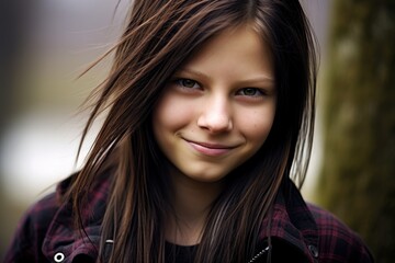 Wall Mural - a girl with long brown hair smiling