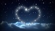 Starry night sky with a heart constellation and soft cloud illumination