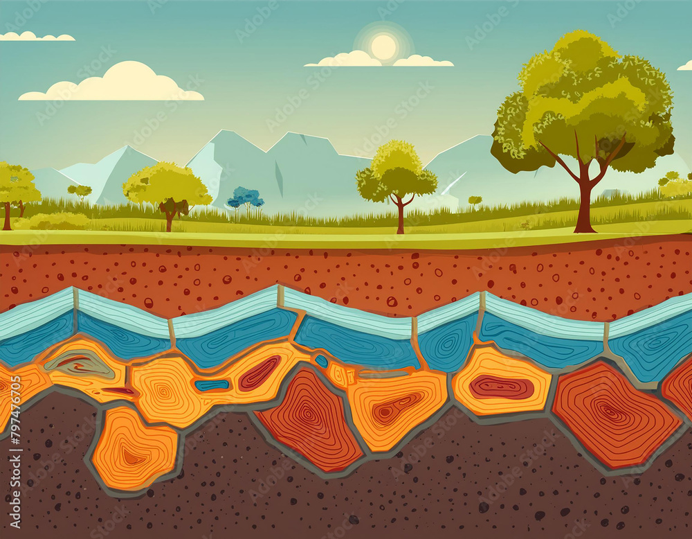 Schematic abstract cut geological structure of earth layers with ...