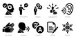 A set of 10 language icons as interpretation, pronounciation, bilingual