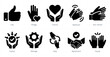 A set of 10 hands icons as like, pledge, charity