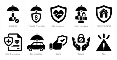 Sticker - A set of 10 insurance icons as insurance, financial protection, life insurance