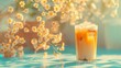 Quench your thirst with a chilled summer iced coffee set against a gentle pastel hue,  evoking tranquility